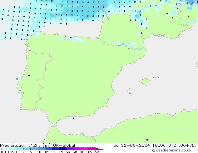 осадки (12h) UK-Global сб 22.06.2024 06 UTC