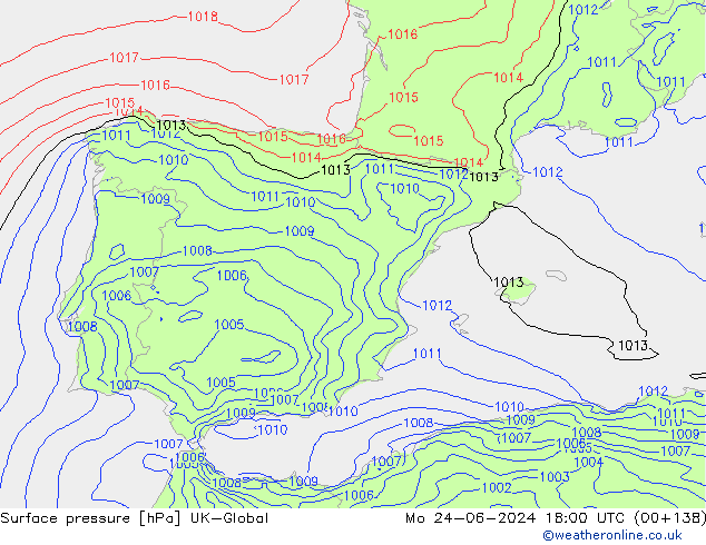 pression de l'air UK-Global lun 24.06.2024 18 UTC