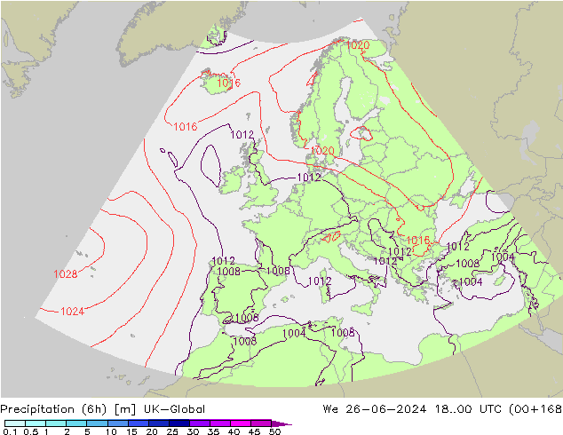 Precipitation (6h) UK-Global We 26.06.2024 00 UTC