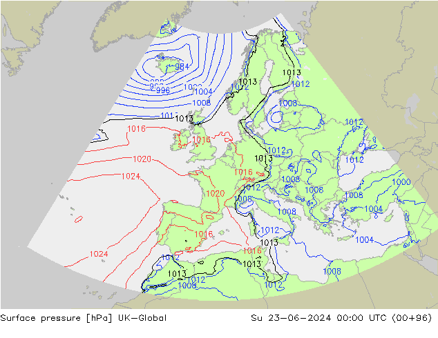 pression de l'air UK-Global dim 23.06.2024 00 UTC