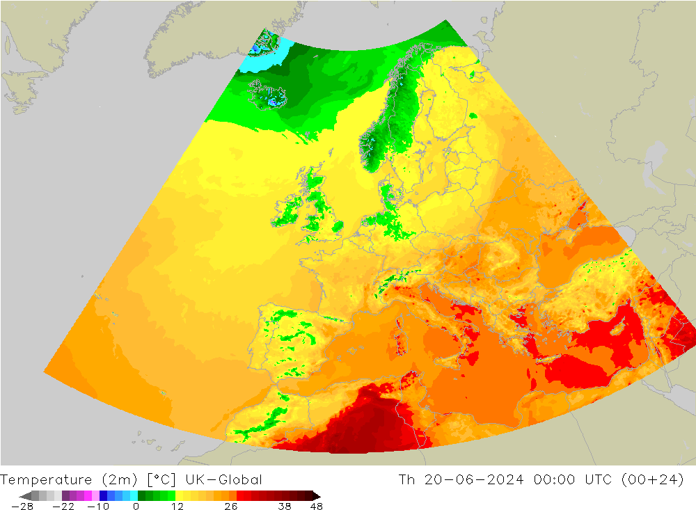 Temperature (2m) UK-Global Th 20.06.2024 00 UTC
