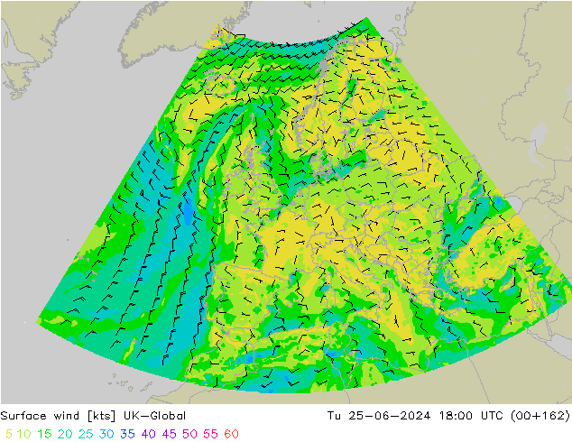 Vento 10 m UK-Global mar 25.06.2024 18 UTC