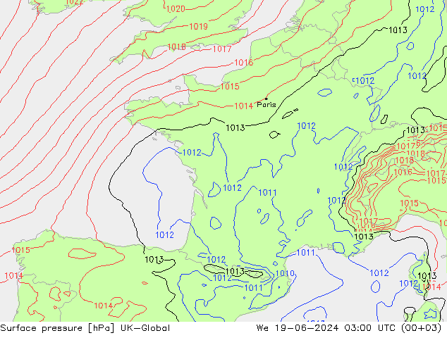 Surface pressure UK-Global We 19.06.2024 03 UTC