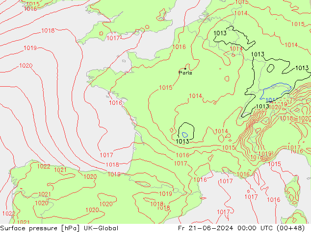 pression de l'air UK-Global ven 21.06.2024 00 UTC