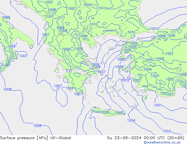 Luchtdruk (Grond) UK-Global zo 23.06.2024 00 UTC