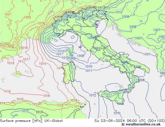 Atmosférický tlak UK-Global Ne 23.06.2024 06 UTC