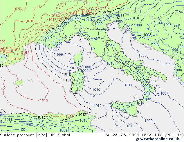 Presión superficial UK-Global dom 23.06.2024 18 UTC