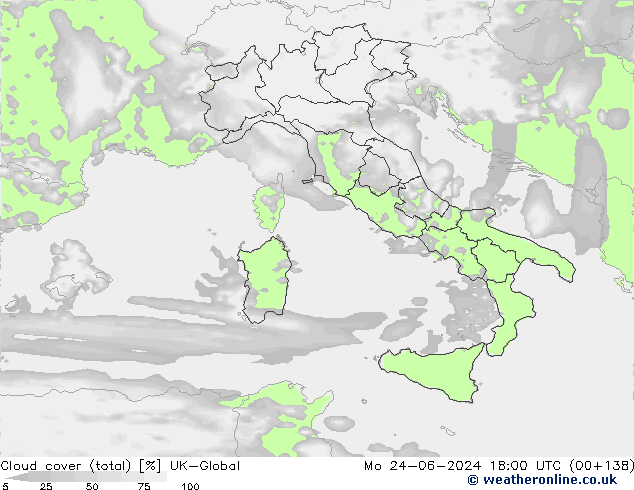 Nubes (total) UK-Global lun 24.06.2024 18 UTC