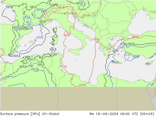 Surface pressure UK-Global We 19.06.2024 06 UTC