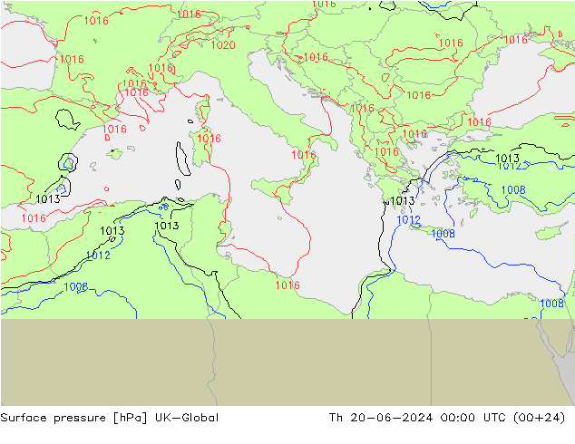 Surface pressure UK-Global Th 20.06.2024 00 UTC