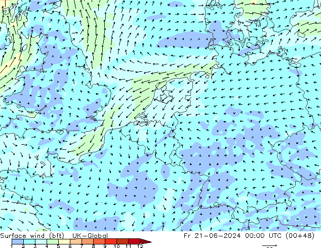 wiatr 10 m (bft) UK-Global pt. 21.06.2024 00 UTC