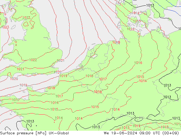 Yer basıncı UK-Global Çar 19.06.2024 09 UTC