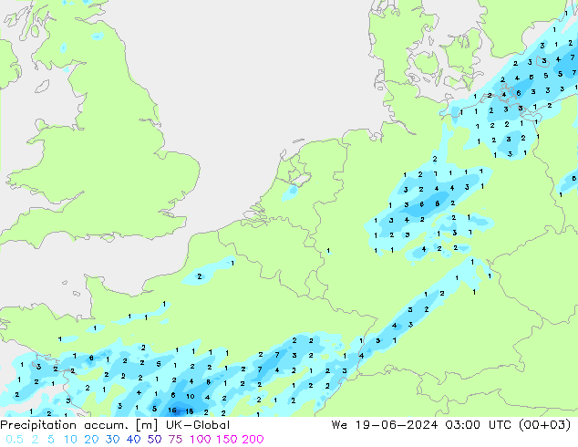 Precipitation accum. UK-Global Qua 19.06.2024 03 UTC