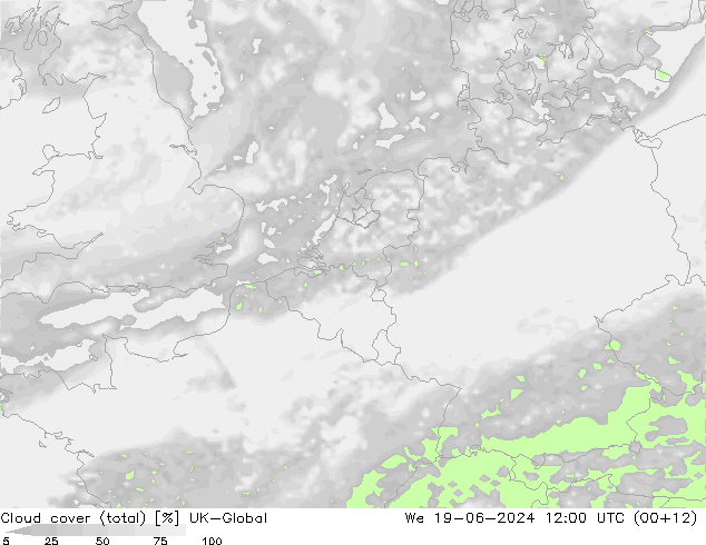 Bewolking (Totaal) UK-Global wo 19.06.2024 12 UTC