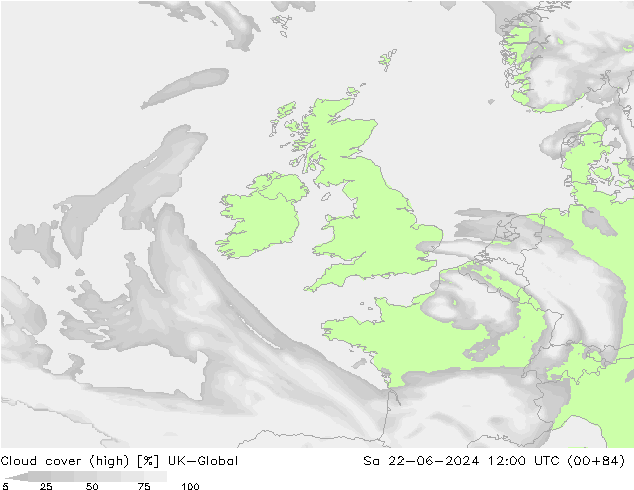 Cloud cover (high) UK-Global Sa 22.06.2024 12 UTC