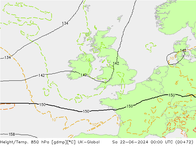 Geop./Temp. 850 hPa UK-Global sáb 22.06.2024 00 UTC
