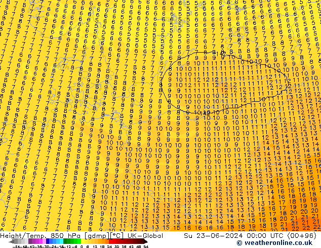 Height/Temp. 850 hPa UK-Global Su 23.06.2024 00 UTC