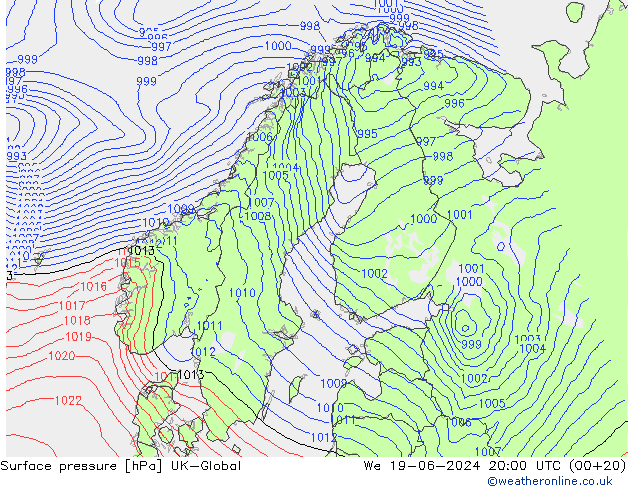 Surface pressure UK-Global We 19.06.2024 20 UTC