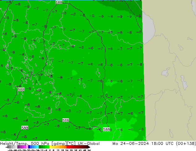 Height/Temp. 500 гПа UK-Global пн 24.06.2024 18 UTC