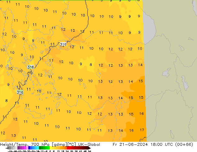 Height/Temp. 700 hPa UK-Global ven 21.06.2024 18 UTC