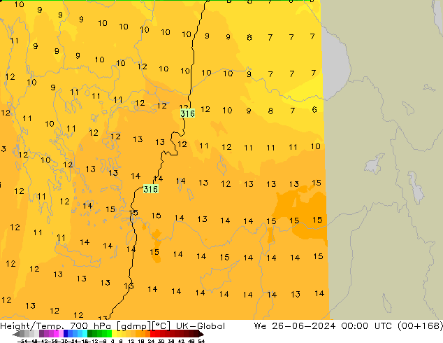Height/Temp. 700 hPa UK-Global Mi 26.06.2024 00 UTC
