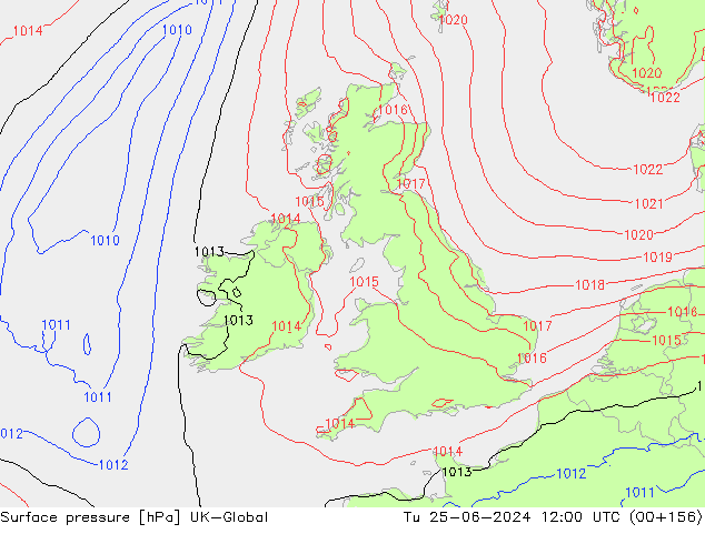 Pressione al suolo UK-Global mar 25.06.2024 12 UTC