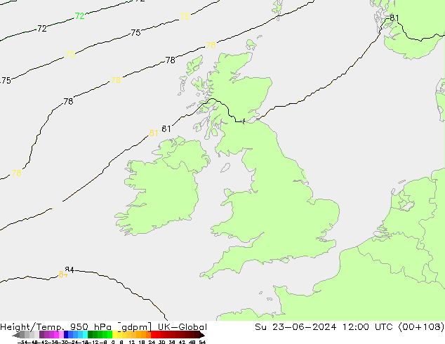 Height/Temp. 950 hPa UK-Global Dom 23.06.2024 12 UTC