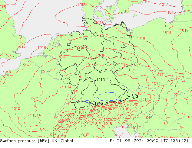 Surface pressure UK-Global Fr 21.06.2024 00 UTC