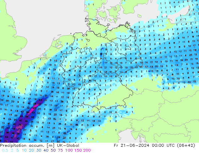 Toplam Yağış UK-Global Cu 21.06.2024 00 UTC