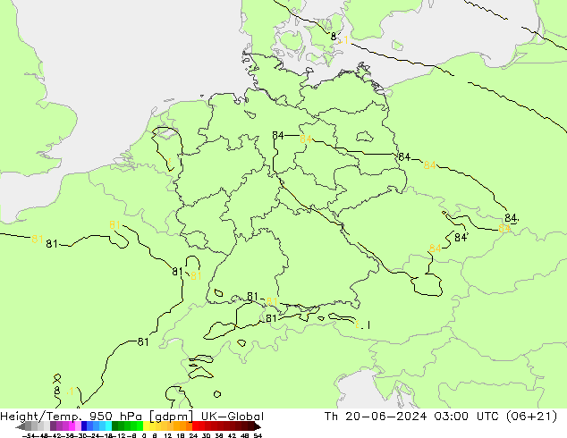 Height/Temp. 950 hPa UK-Global Th 20.06.2024 03 UTC