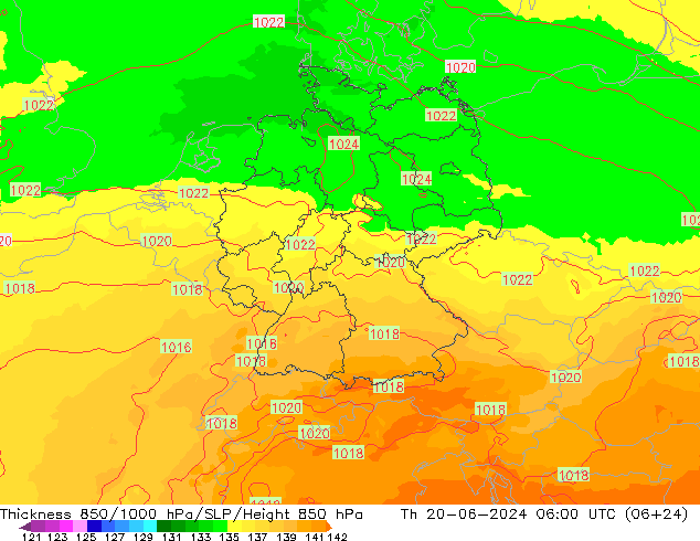 Thck 850-1000 hPa UK-Global Th 20.06.2024 06 UTC