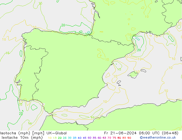 Isotachs (mph) UK-Global Fr 21.06.2024 06 UTC