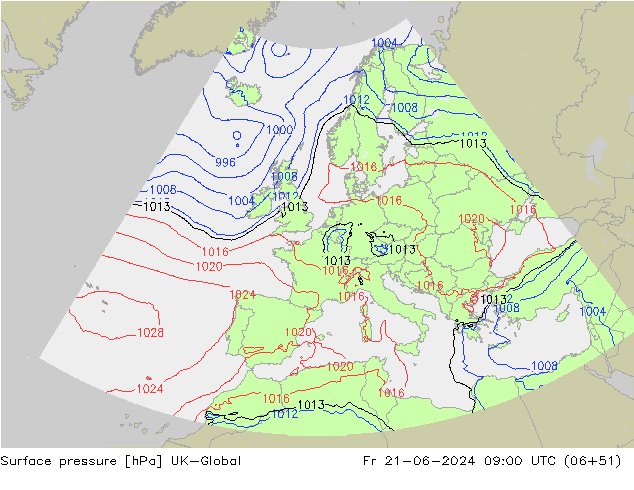 Luchtdruk (Grond) UK-Global vr 21.06.2024 09 UTC
