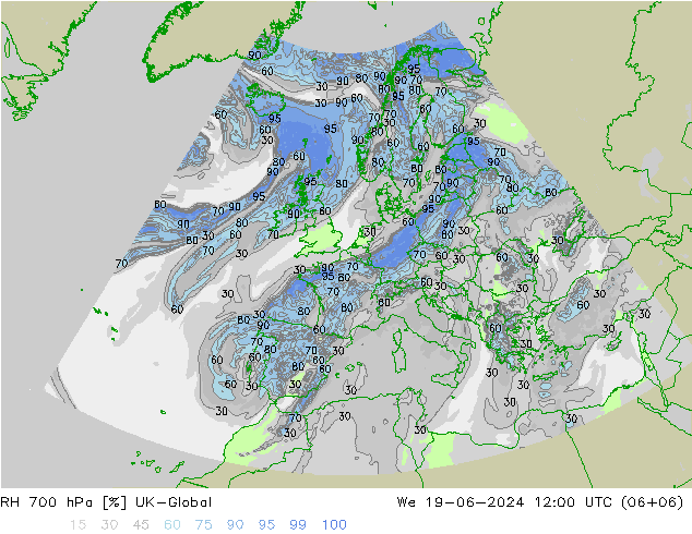 RH 700 hPa UK-Global Mi 19.06.2024 12 UTC