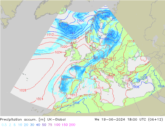 Precipitation accum. UK-Global Qua 19.06.2024 18 UTC