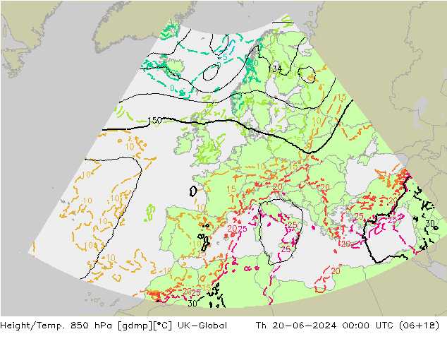 Yükseklik/Sıc. 850 hPa UK-Global Per 20.06.2024 00 UTC