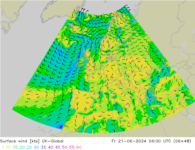 Surface wind UK-Global Fr 21.06.2024 06 UTC