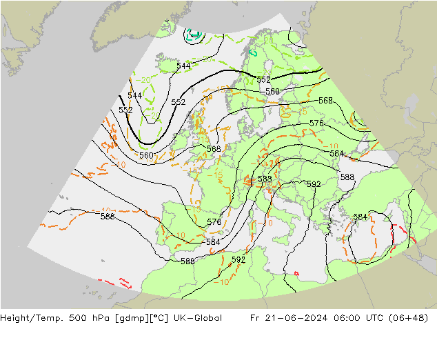 Height/Temp. 500 hPa UK-Global Fr 21.06.2024 06 UTC