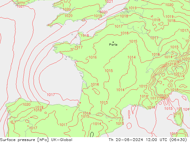 Surface pressure UK-Global Th 20.06.2024 12 UTC