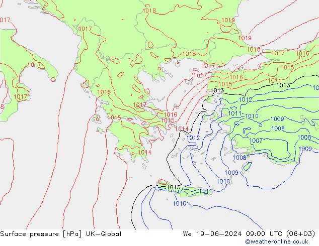 Surface pressure UK-Global We 19.06.2024 09 UTC