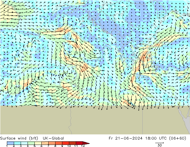 Surface wind (bft) UK-Global Fr 21.06.2024 18 UTC