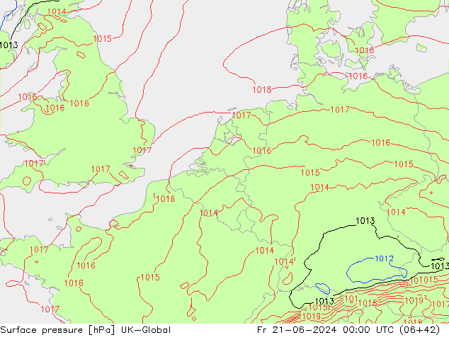 Luchtdruk (Grond) UK-Global vr 21.06.2024 00 UTC