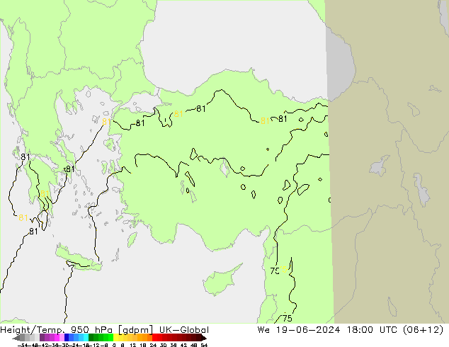 Height/Temp. 950 hPa UK-Global We 19.06.2024 18 UTC