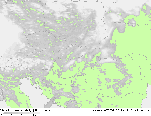 Cloud cover (total) UK-Global Sa 22.06.2024 12 UTC