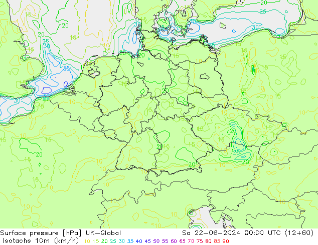 Isotachs (kph) UK-Global Sa 22.06.2024 00 UTC