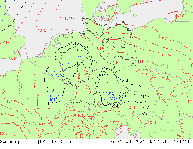 Atmosférický tlak UK-Global Pá 21.06.2024 09 UTC