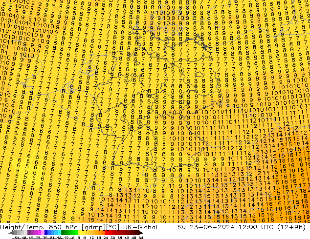 Géop./Temp. 850 hPa UK-Global dim 23.06.2024 12 UTC