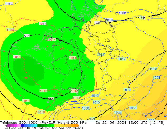 Schichtdicke 500-1000 hPa UK-Global Sa 22.06.2024 18 UTC