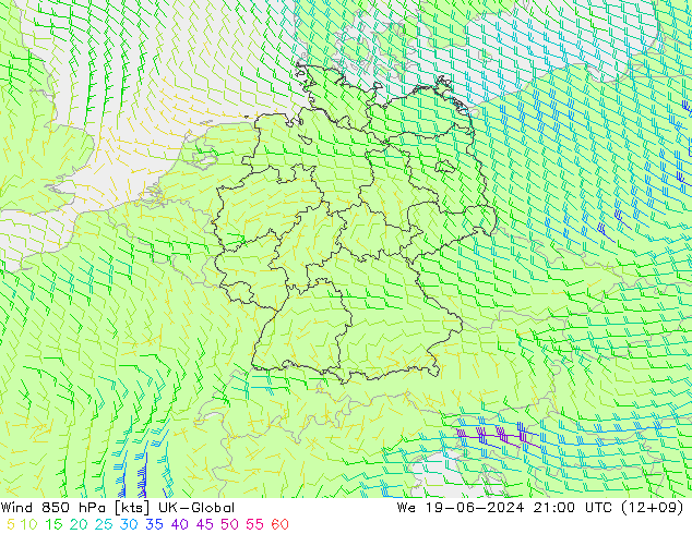Rüzgar 850 hPa UK-Global Çar 19.06.2024 21 UTC