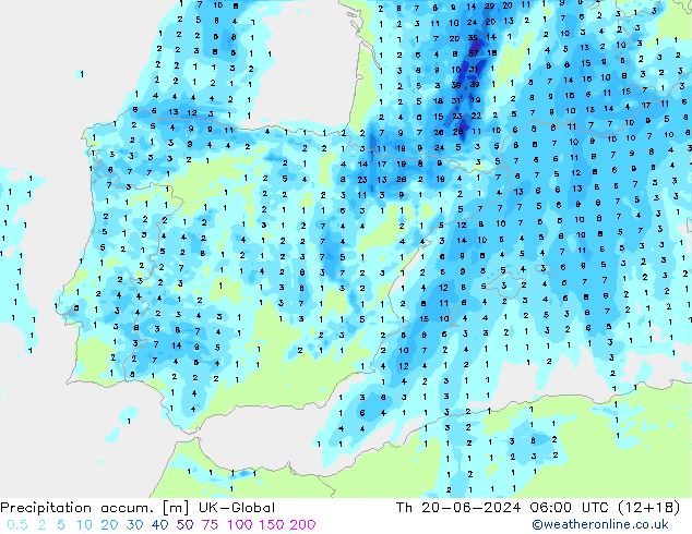 Precipitation accum. UK-Global Qui 20.06.2024 06 UTC